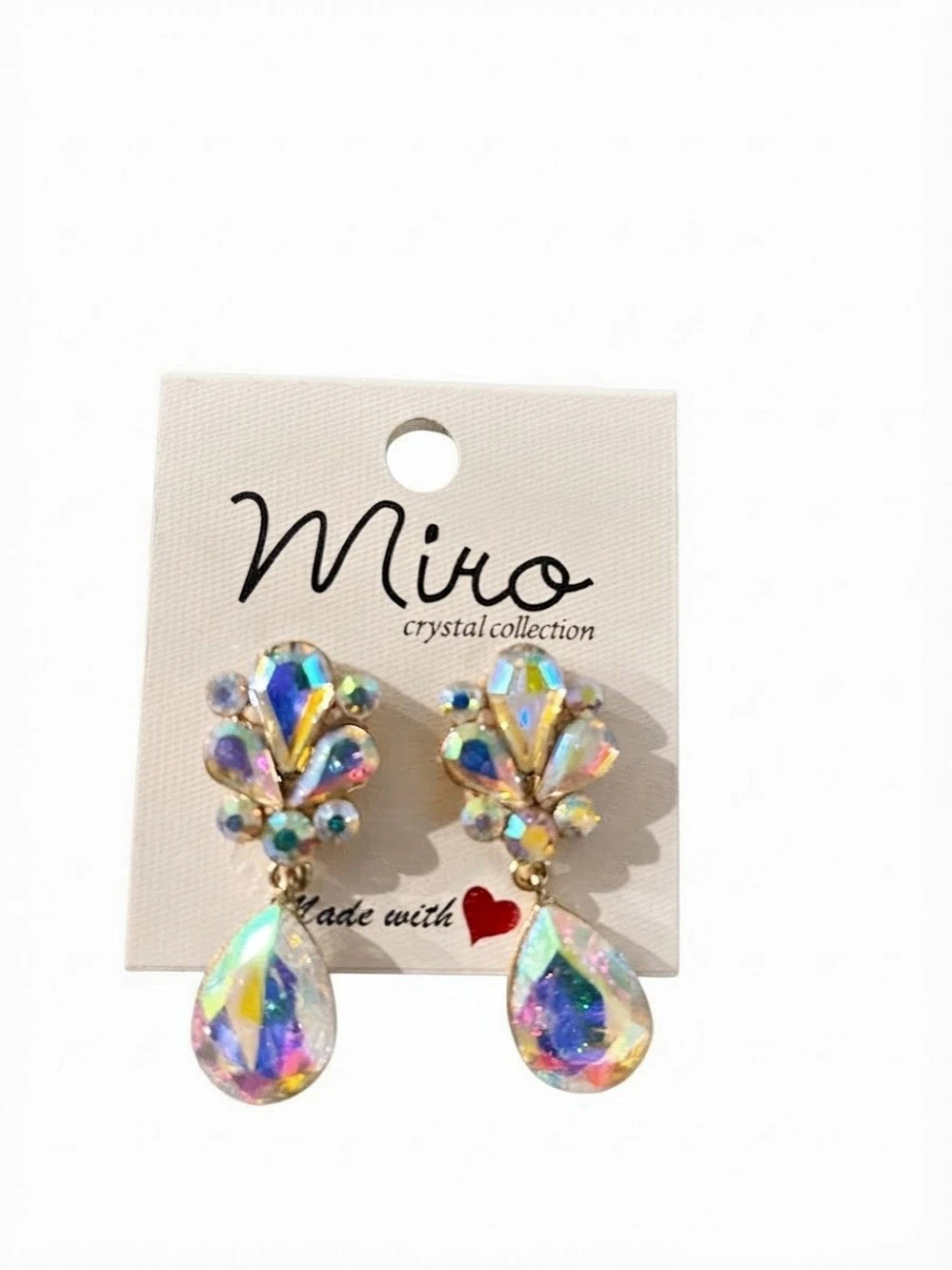 Miro Crystal Collection Iridescent Teardrop Earrings Multicolor NWT